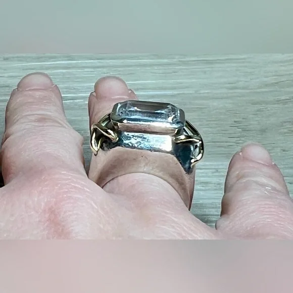 Vintage Designer KRYPELL Sterling Silver & Gold "X" CZ Dome Ring, Size 5.5 - Picture 11 of 13